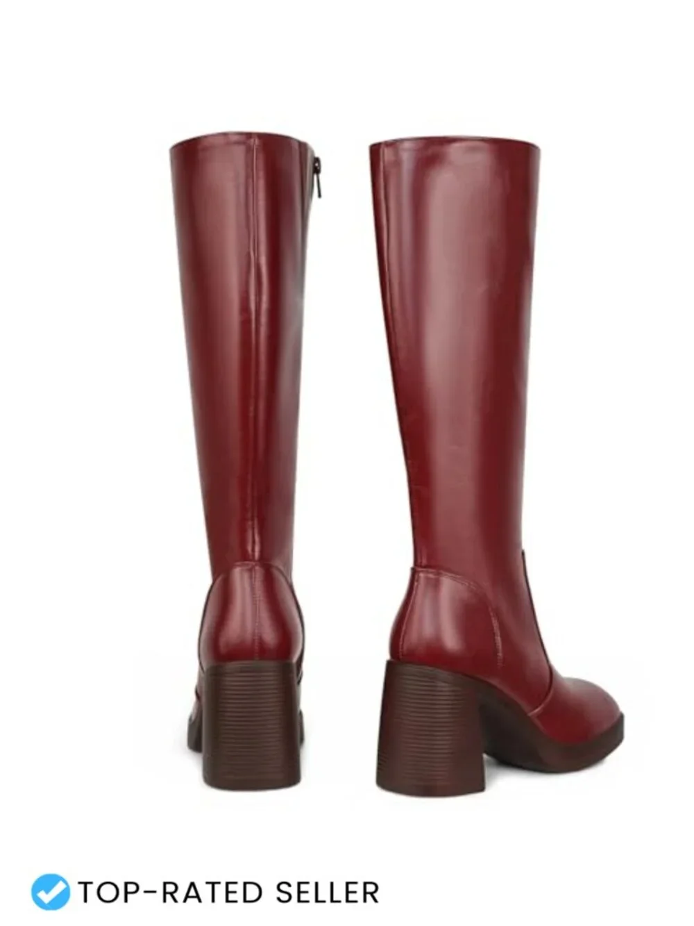 Faux Leather Square Toe Block Heel Platform Booties with Side Zip